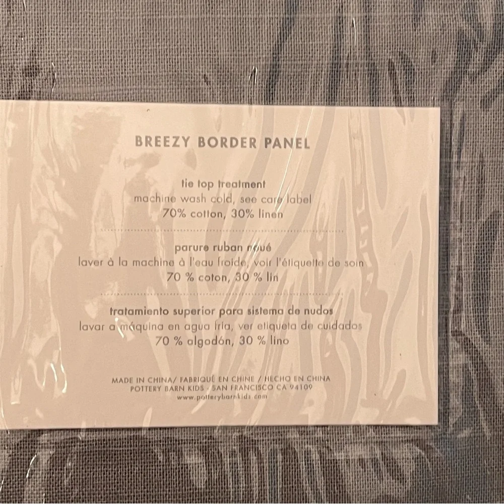 NEW 2 Pottery Barn Kids PBK Breezy Border Panel Drapes 44 x 84” Gray w/White Tie
